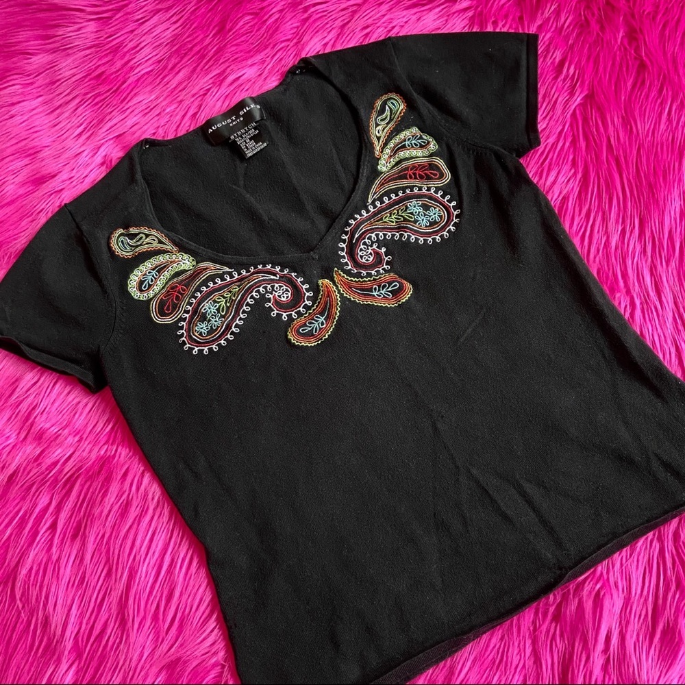 Vintage 90’s Paisley August Silk V-Neck Top